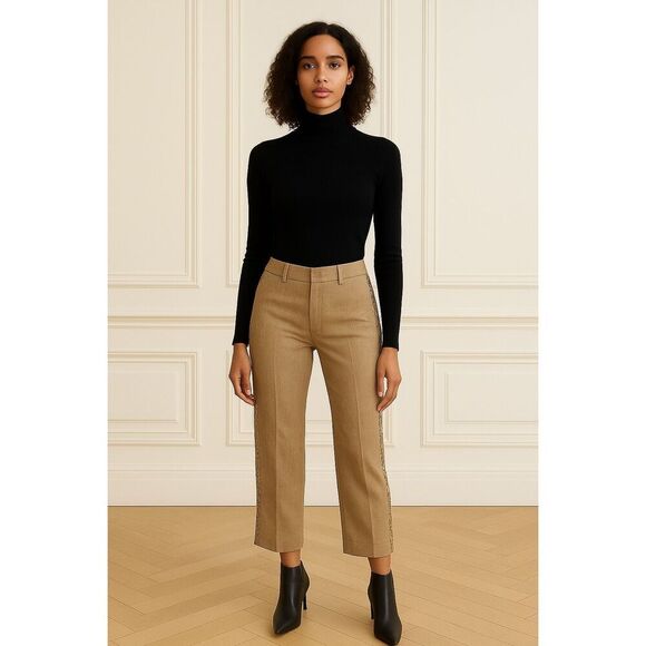 Marciano Striped Linen Blend Pants with Sequined Side Panel 2 - Picture 1 of 12